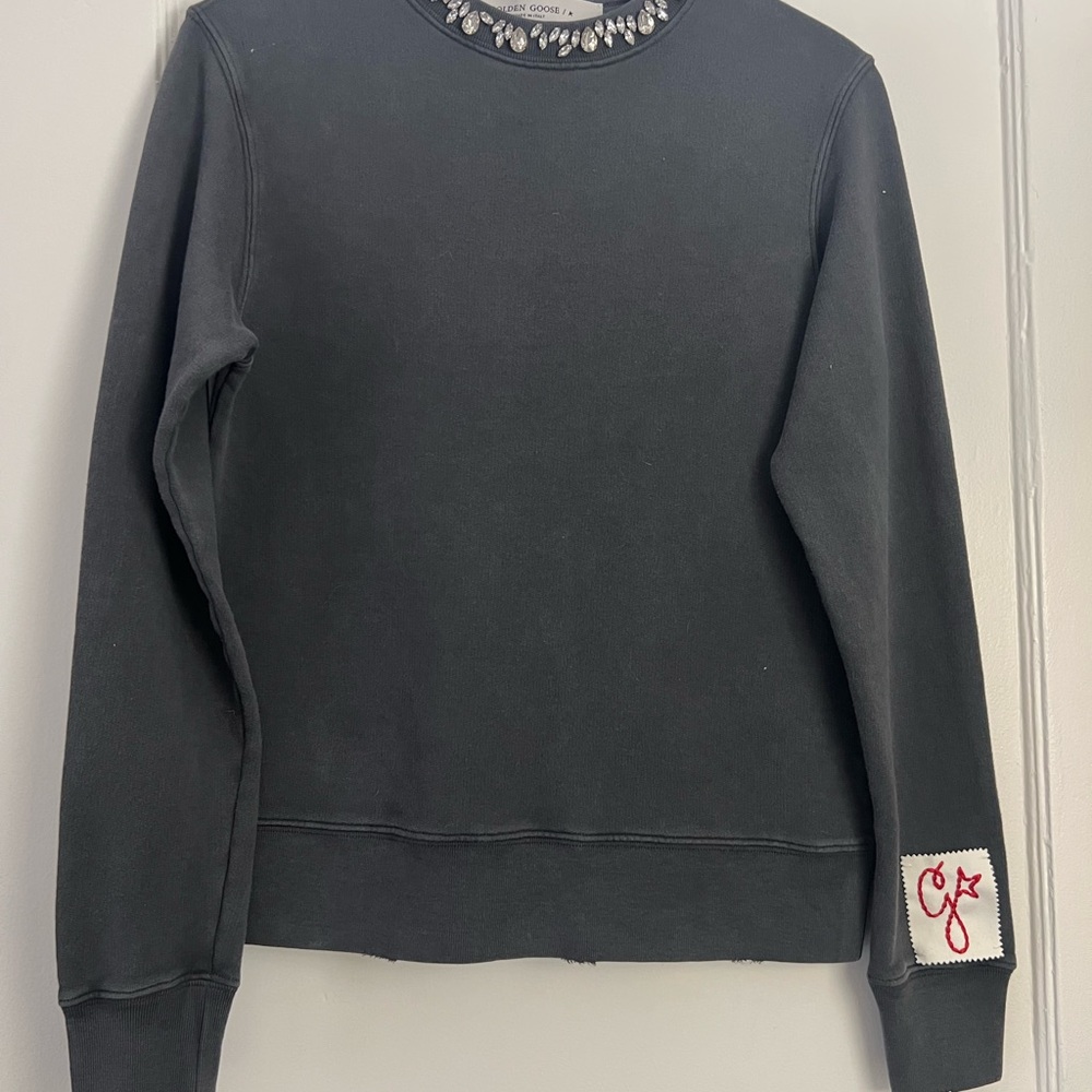 Golden Goose  Distressed  Charcoal Embellished Crew Neck Sweatshirt Never Worn